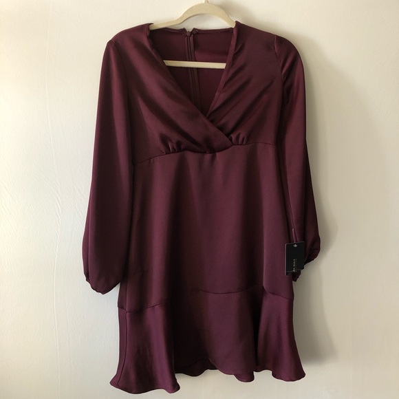 purple satin wrap dress